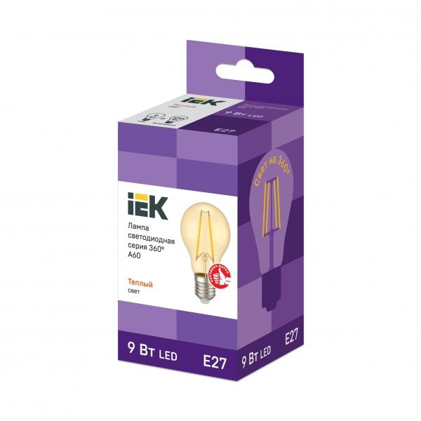 Лампа светодиодная IEK FIL Gold A60 9 Вт E27 2700 К 220 В желтая 