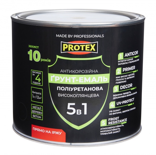 Ґрунт-емаль Protex 5 в 1 поліуретанова для металу RAL 7024 графітовий високий глянець 2,4кг