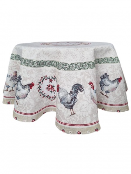 Скатерть Курочки d140 бежевый Прованс 