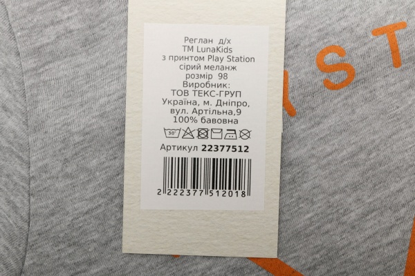 Реглан для хлопчика Luna Kids Play Station р.128 сірий меланж 