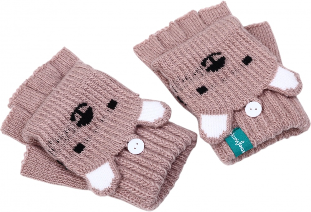 Рукавицы HW для девочек без пальчиков с откидной перчаткой ушки р.14 /розовый