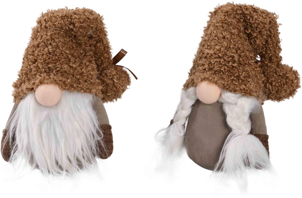 Декорация новогодняя гномик неваляшка бежево-коричневый 15х38 см