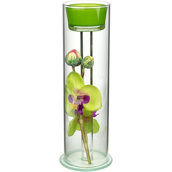 Свічник скляний Орхідея циліндр зелений 20 см