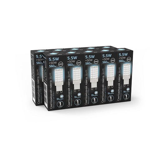 Лампа светодиодная Gauss керамика 5,5 Вт капсульная прозрачная G9 230 В 4100 К 107009206 