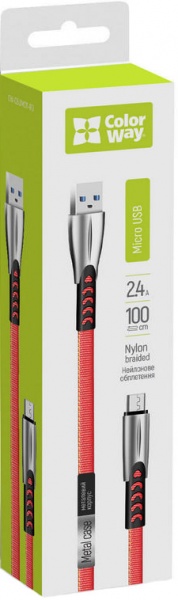 Кабель ColorWay USB - MicroUSB (zinc alloy) 2.4а 1 м red (CW-CBUM011-RD) 