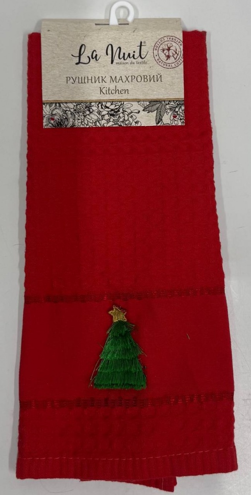 Полотенце кухонное Полотенце вафельное La Nuit, красн елка, 40х60, 280 г/м2, Новый Год 40x60 см красный La Nuit