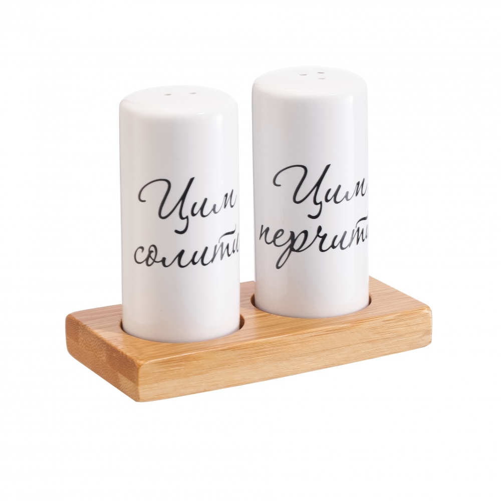 Емкость для соли и перца Arino на бамбуковой подставке White 3 пр. 65614