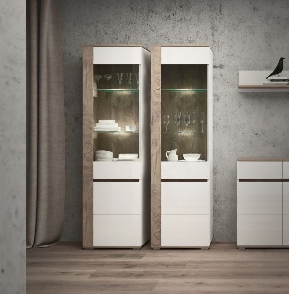 Вітрина Ares AS8 ліва білий глянець / дуб ендгрейн 