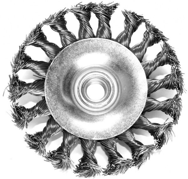 Щетка коническая 100мм x M14, плетеный провод d0,5 об / мин 12500 стальная проволока S&R 136450115