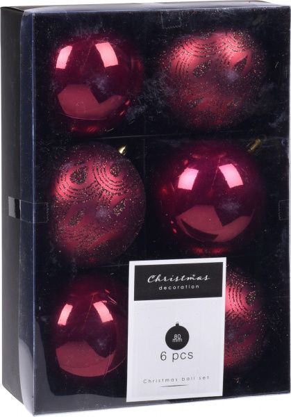 Набор елочных шаров пластиковых бордовых d80 мм 6 шт./уп. 
