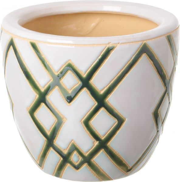 Горщик Viet Thanh Ceramic з блюдцем ромб 22х18 см VT.10796-2 круглий білий із зеленим 