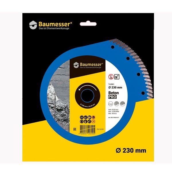 Диск алмазний відрізний Baumesser BP230 Beton PRO Turbo 230 мм 230x2,6x22,2 тротуарна плитка, піщаник, цегла 90215008017