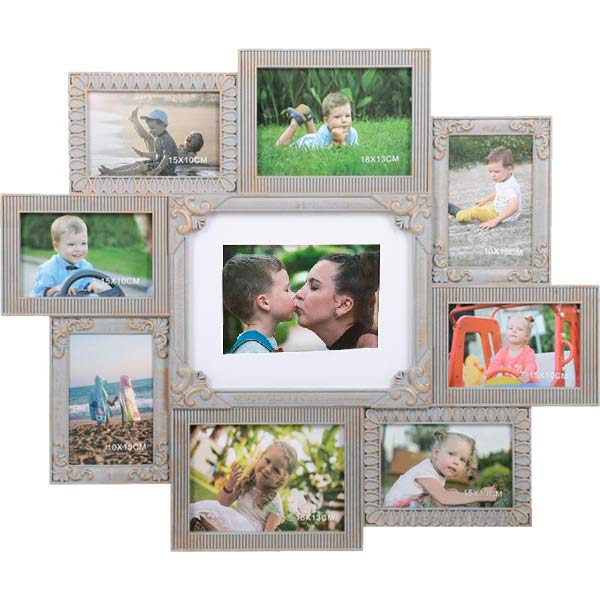 Коллаж на 9 фото SM00635 серый с золотым 10x15/18x13 см