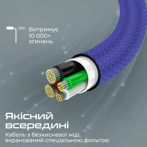 Кабель Promate xCord-CC USB-C to USB-C 3А 1 м 1 м темно-синій (xcord-cc.navy) 