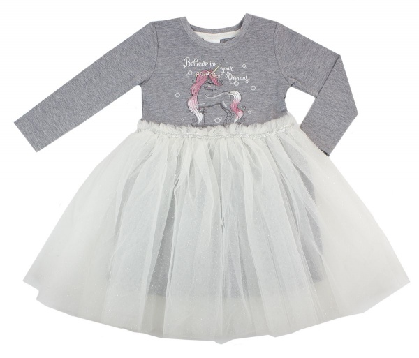Платье Luna Kids с фатином р.122 серый меланж/молочный 