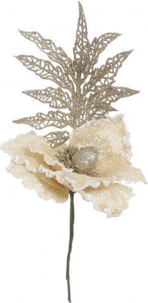 Декорация новогодняя Ветка магнолии 20 см кремовая