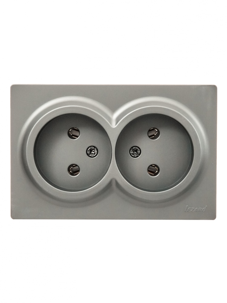 Розетка накладна подвійна побутова без заземлення Lezard LETO IP20 платина 752-3500-128B