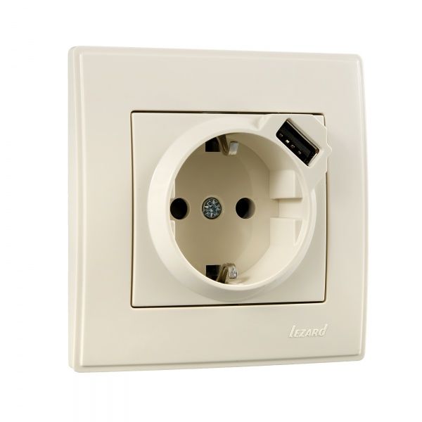 Розетка с заземлением Lezard Lesya без шторок без крышки кремовый 705-0303-181