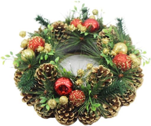 Вінок новорічний з шишками, хвоєю і кульками W01-1277/4 d300 мм 