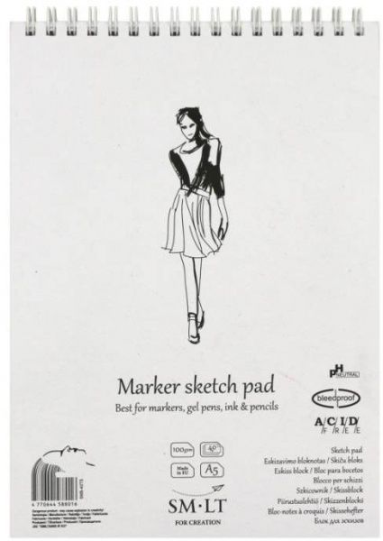 Альбом для маркеров на спирали AUTHENTIC A5 см 100 г/м² 40 листов Smiltainis