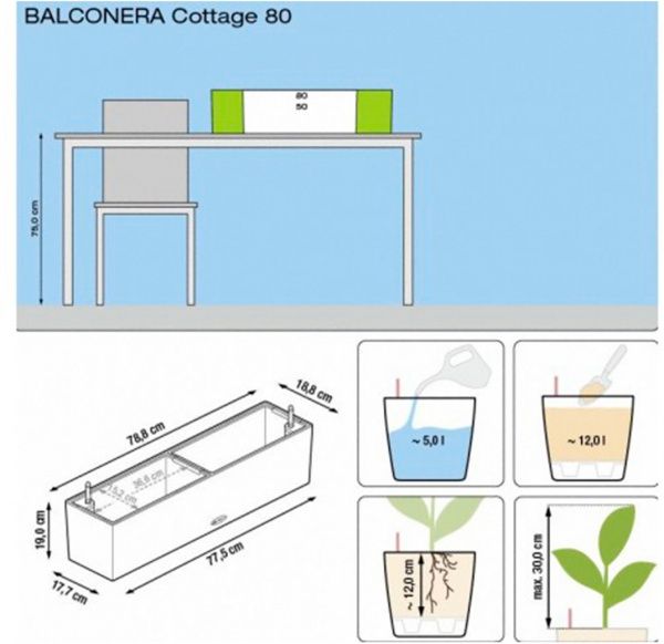 Ящик балконный Lechuza Balconera Cottage 80 прямоугольный 28,9л белый (15610) 
