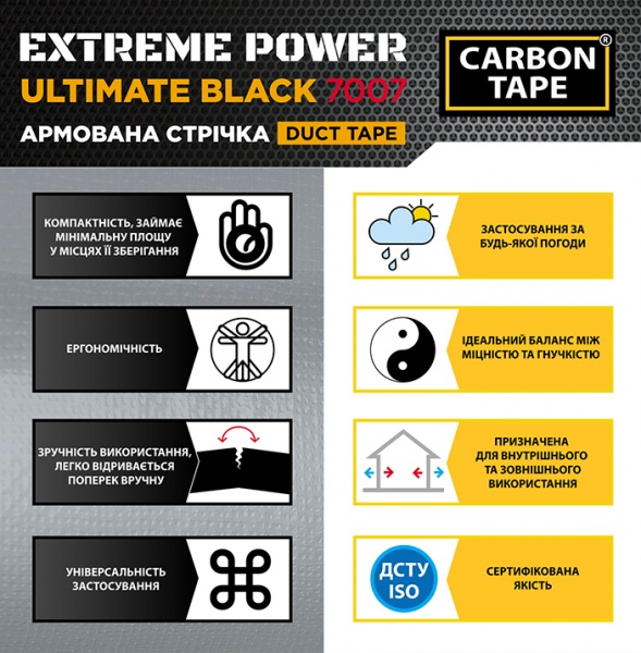 Армована стрічка CARBON TAPE Extreme Power Black 7007 25 мм 10 м чорний