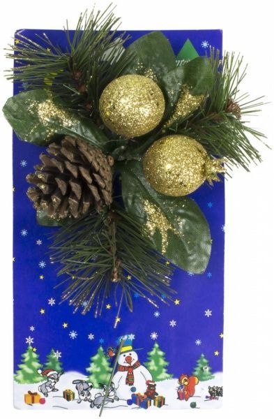 Веточка декоративная хвойная с шишками и золотыми ягодами 20 см 470808  