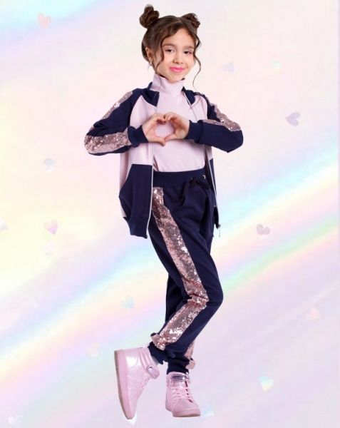 Бомбер PURPURINO с розовыми пайетками р.152 темно-синий 5004/152 