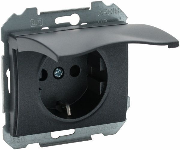 Розетка с заземлением Siemens Iris 2P+Z 16 А 250 В без шторок с крышкой сталь нептун 18813 AN