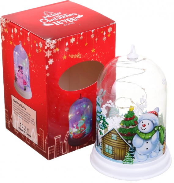 Сувенір новорічний з підсвіткою сніговик в колбі ZH-5017 світлодіодна (LED) 14,5 см 