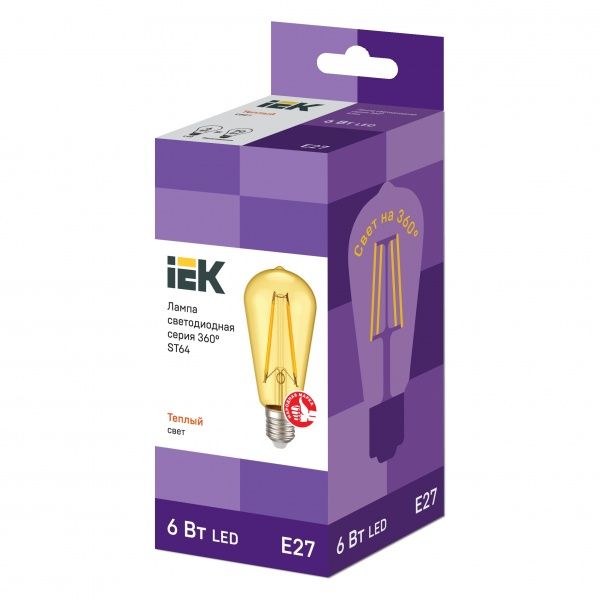 Лампа світлодіодна IEK FIL Gold ST64 6 Вт E27 2700 К 220 В жовта 