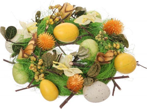 Венок пасхальный с декоративными цветами и яйцами 26 см 993144A