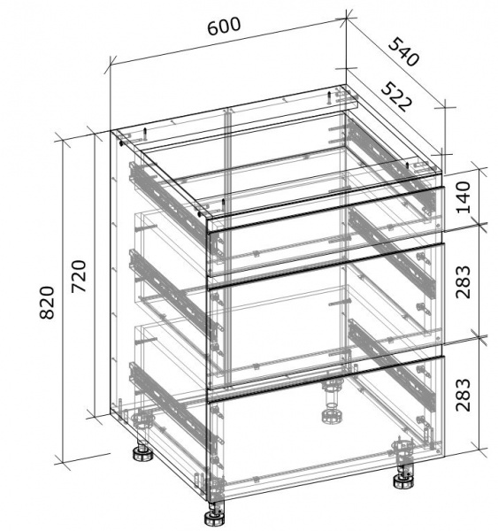Тумба нижня з трьома шухлядами МС Джетта 60х82х54 см, графіт сірий/дуб сонома Грейд