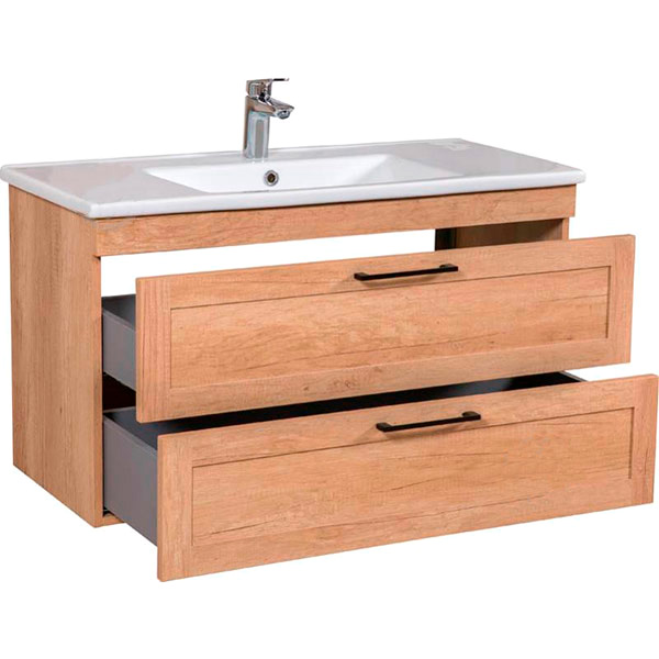 Тумба подвесная ScandiSPA Inari дуб небраска с умывальником Arte 100 см