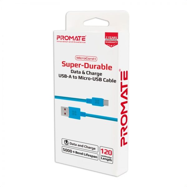 Кабель Promate MicroCord-1 USB-microUSB 2А 1,2 м синий (microcord-1.blue) 
