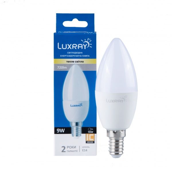 Лампа светодиодная Luxray 9 Вт C37 матовая E14 220 В 3000 К 