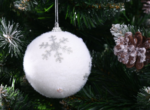 Куля новорічна пінопластиковий 80 мм біло-срібний SDA213480WS