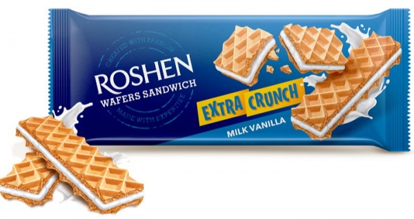 Вафлі Roshen Wafers Sandwich Crunch молоко-ваніль ККФ 142 г 