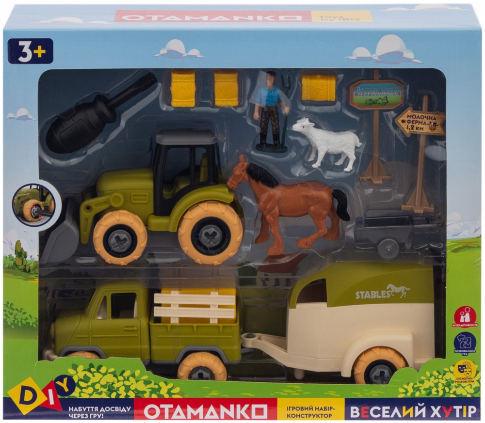 Ігровий набір OTAMANKO Веселий хутір (трактор, вантажівка, причіп, фермер, кінь, вівця) 532.01.63