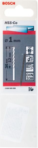 Сверло по металлу Bosch HSS-CO STANDARD 12x34 мм по металлу 1 мм 1 шт. 2608585838