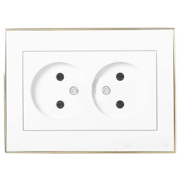 Розетка подвійна Lezard Rain білий із золотою вставкою 703-0226-128B