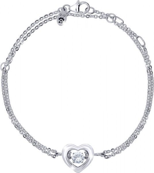 Браслет на цепочке UMa&UMi Сердце большое с танцующим бесцветным камнем