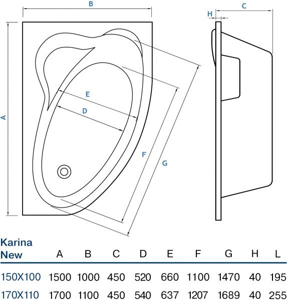 Ванна Koller Pool KARINA NEW 150Х100 P