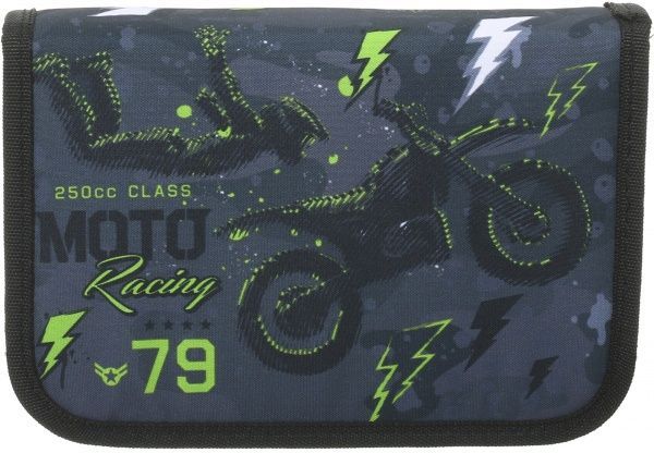 Пенал школьный Мото черно-зеленый