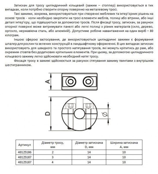 Зажим для троса цилиндрический кольцевой нерж А4 4 мм
