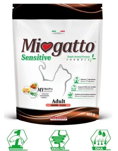Корм сухий Morando MioGatto Sensitive (монопротеїновий) для котів, лосось 400 г