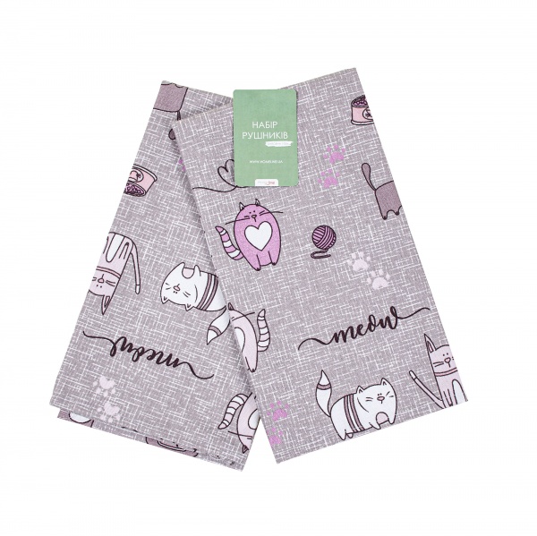 Набір рушників Кіт на кухні сірий із принтом Homeline 