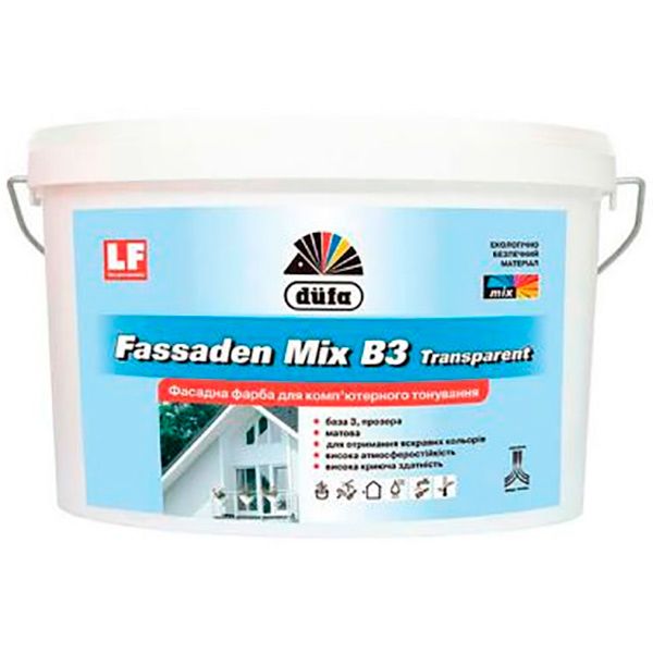 Фарба акрилова водоемульсійна Dufa Fasaden Mix B3 transparent мат база під тонування 1л