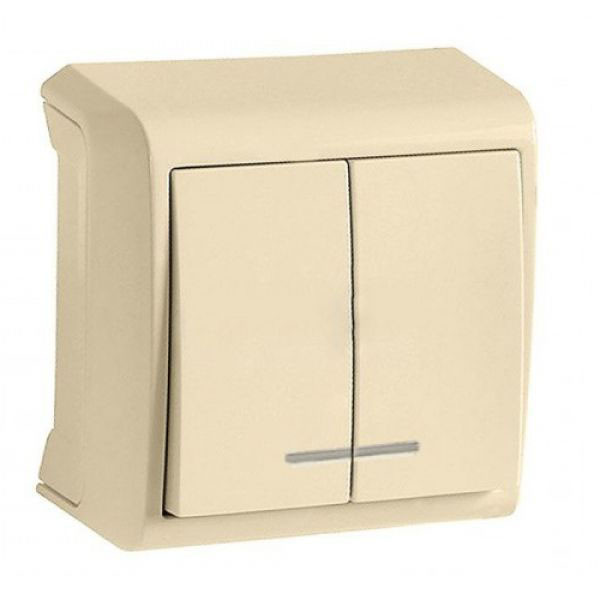 Выключатель кнопочный двухклавишный Viko Vera внешний с подсветкой кремовый 90681250