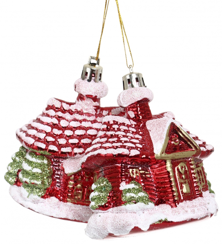 Набір ялинкових іграшок хатинка 3 кольори 8 см 2 шт./уп.